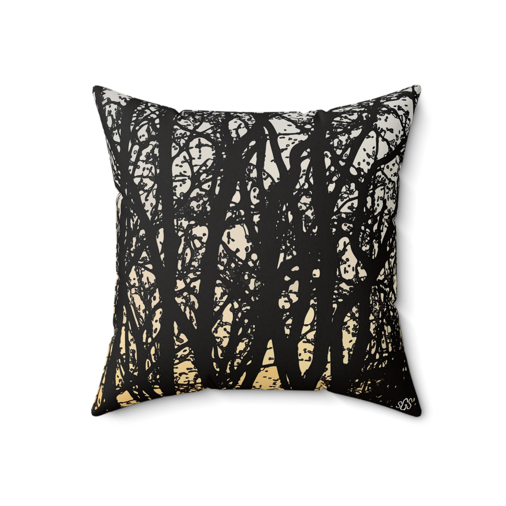 Pin Oaks at Sunset Faux Suede Pillow — Bold Hand-Painted Tree Square Throw Pillow