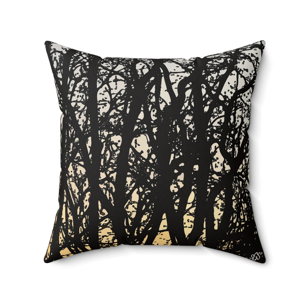 Pin Oaks at Sunset Faux Suede Pillow — Bold Hand-Painted Tree Square Throw Pillow