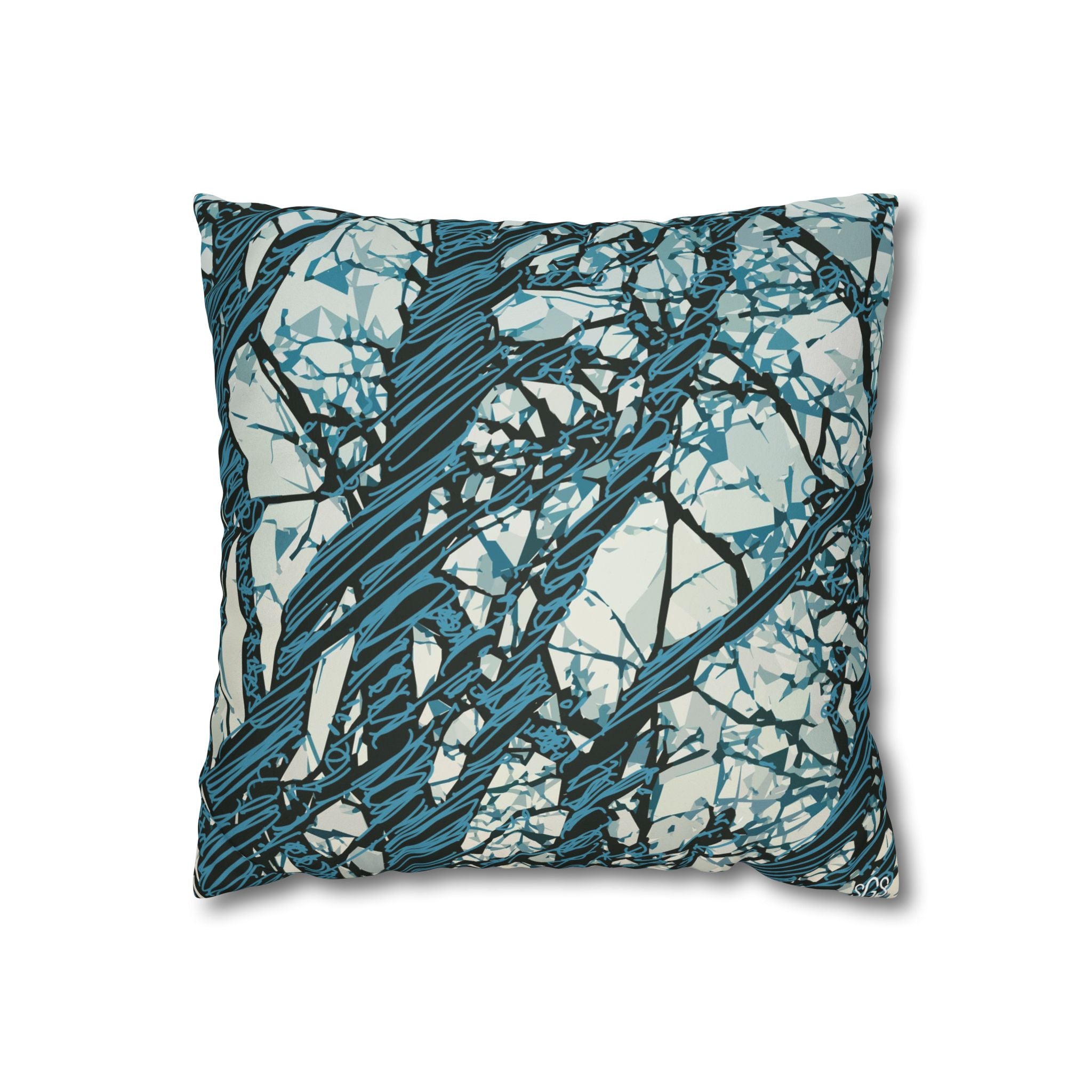 Smooth Pillowcase  - Blue Abstract Tree Branch - Modern Nature Decorative Throw Pillow