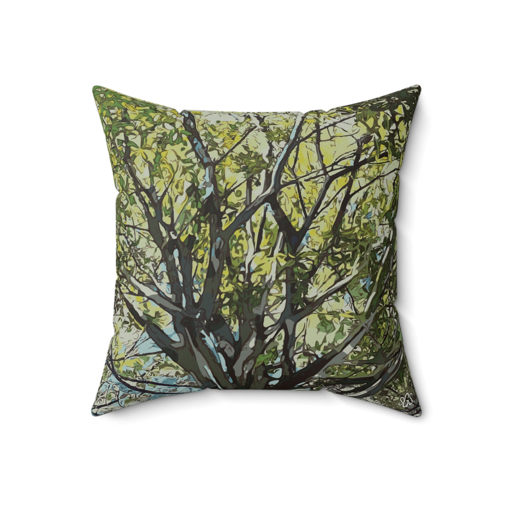 Mighty Oak Smooth Pillow — Bold Hand-Painted Tree Square Throw Pillow