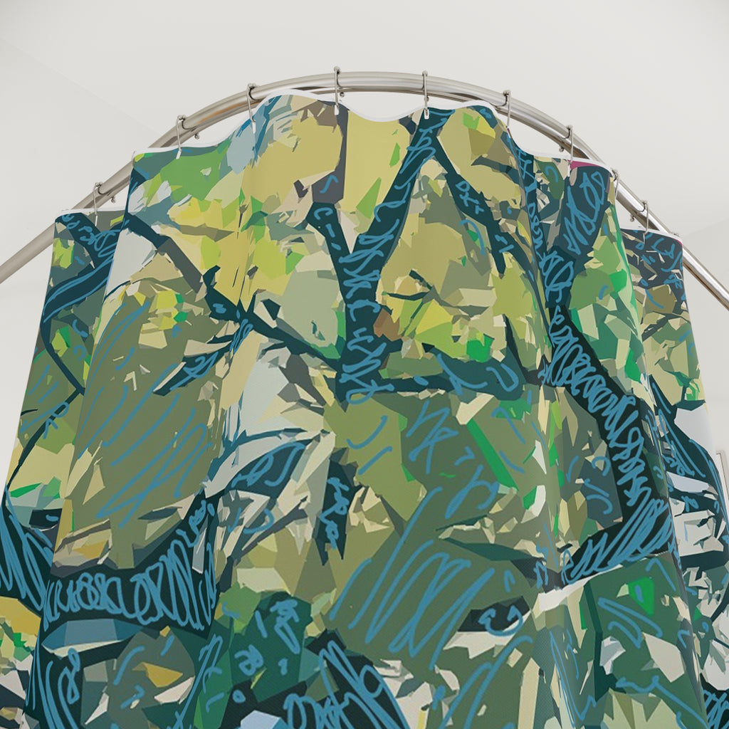 Nature-Inspired Tree Canopy Shower Curtain — Abstract Green Forest Design