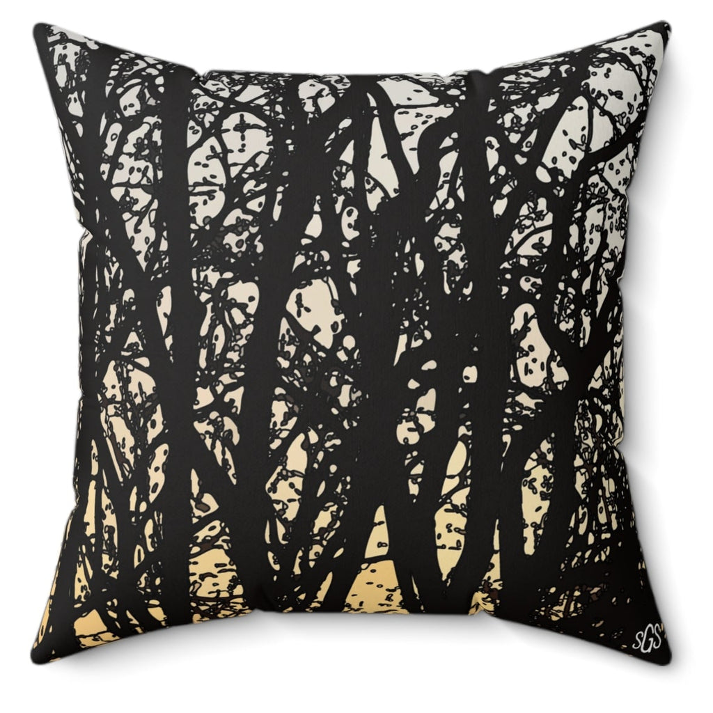 Pin Oaks at Sunset Faux Suede Pillow — Bold Hand-Painted Tree Square Throw Pillow