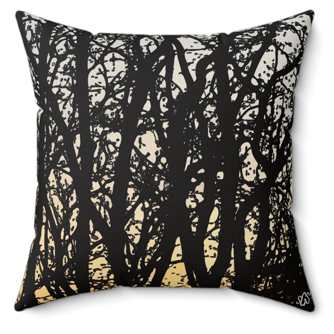 Pin Oaks at Sunset Faux Suede Pillow — Bold Hand-Painted Tree Square Throw Pillow
