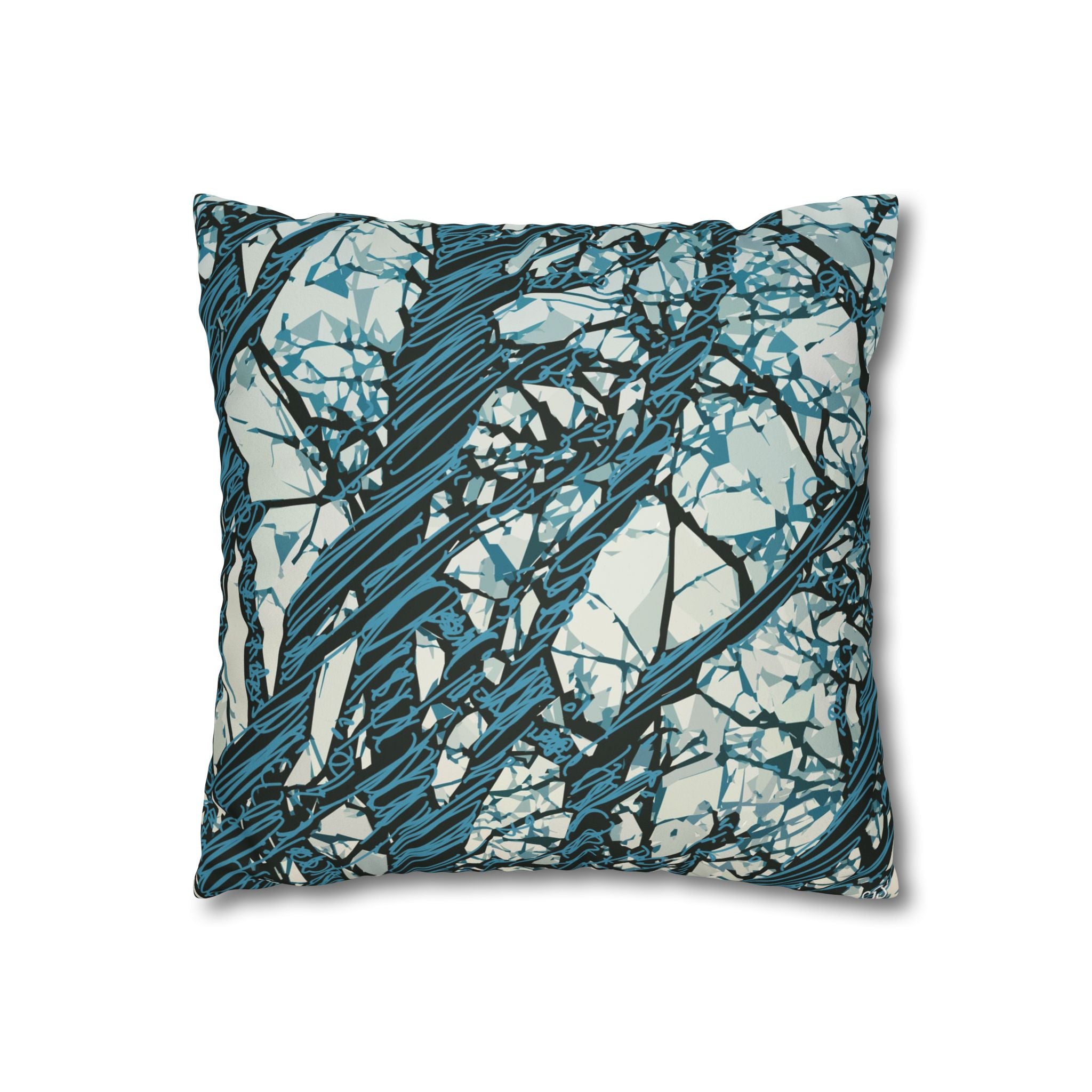 Smooth Pillowcase  - Blue Abstract Tree Branch - Modern Nature Decorative Throw Pillow