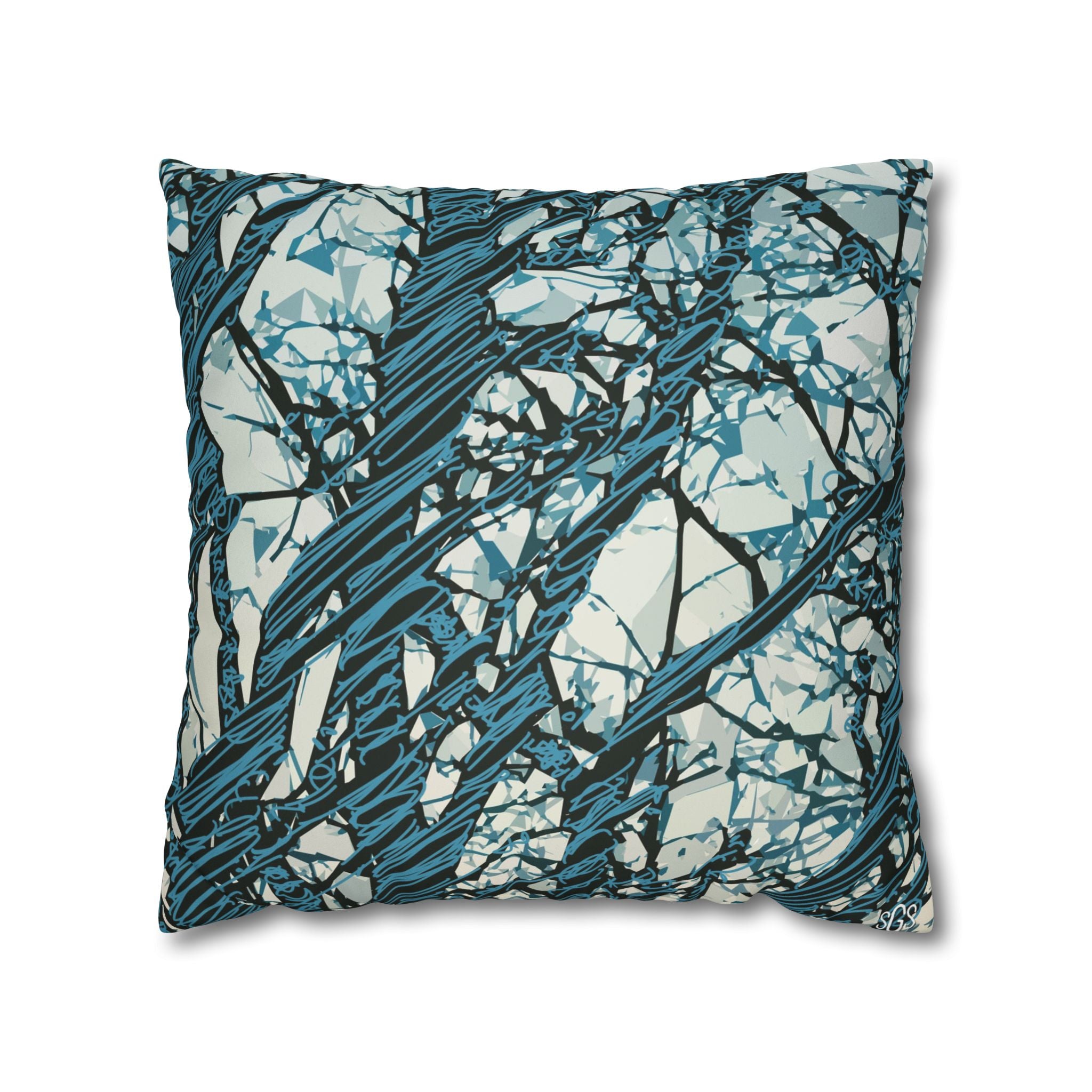 Smooth Pillowcase  - Blue Abstract Tree Branch - Modern Nature Decorative Throw Pillow