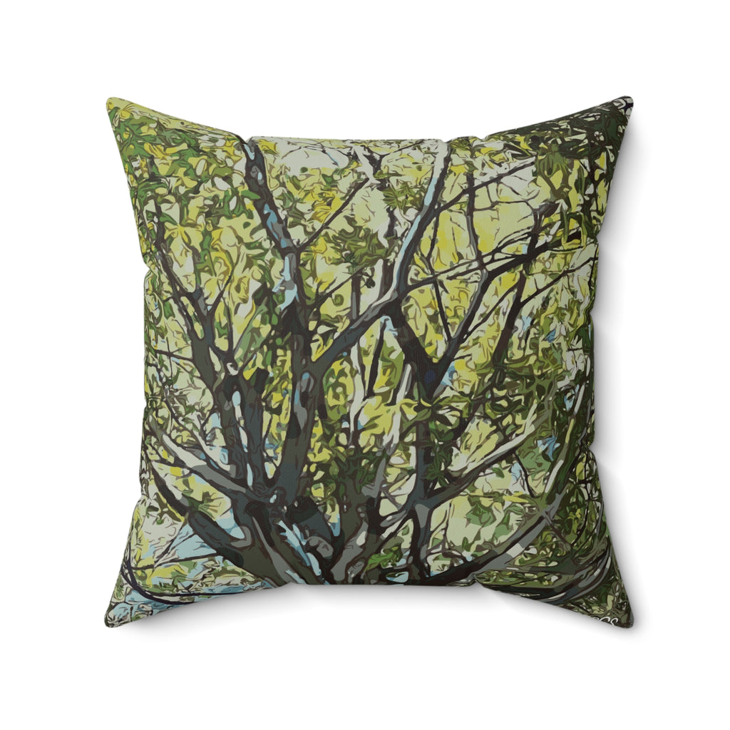 Mighty Oak Smooth Pillow — Bold Hand-Painted Tree Square Throw Pillow