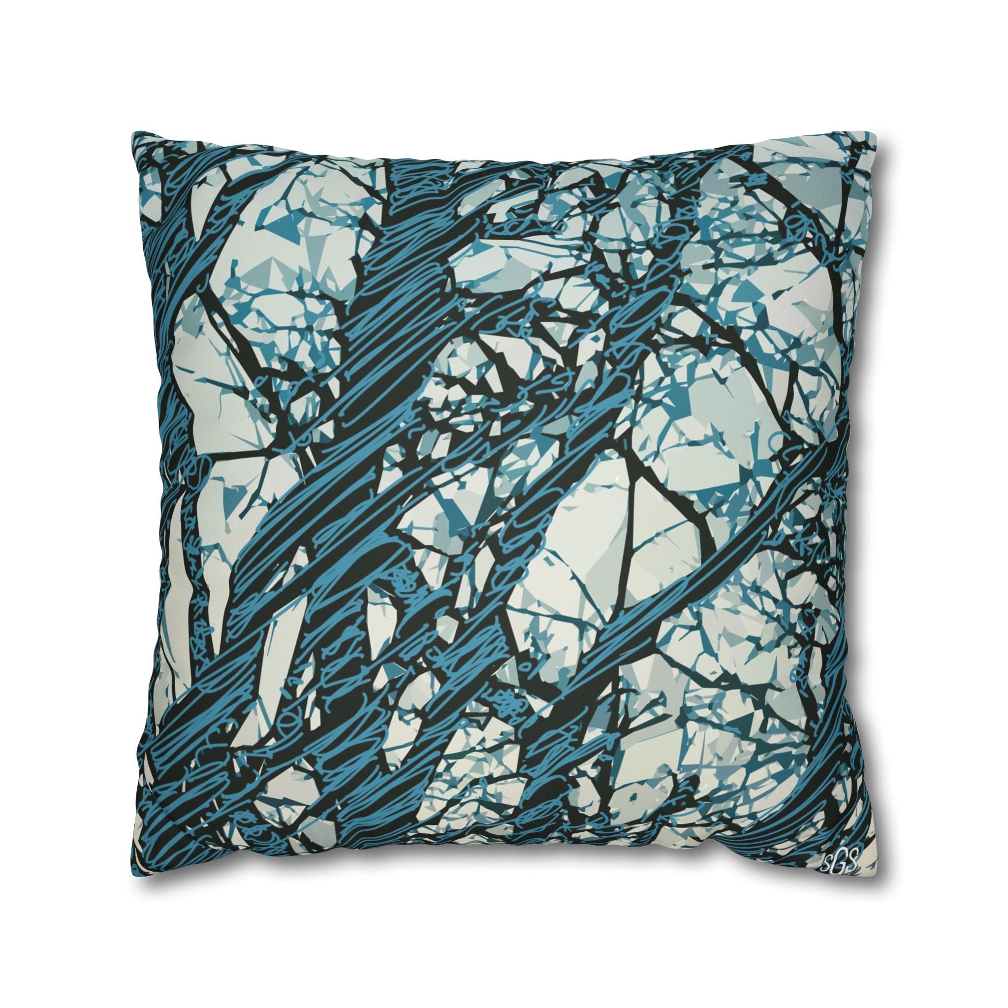Smooth Pillowcase  - Blue Abstract Tree Branch - Modern Nature Decorative Throw Pillow