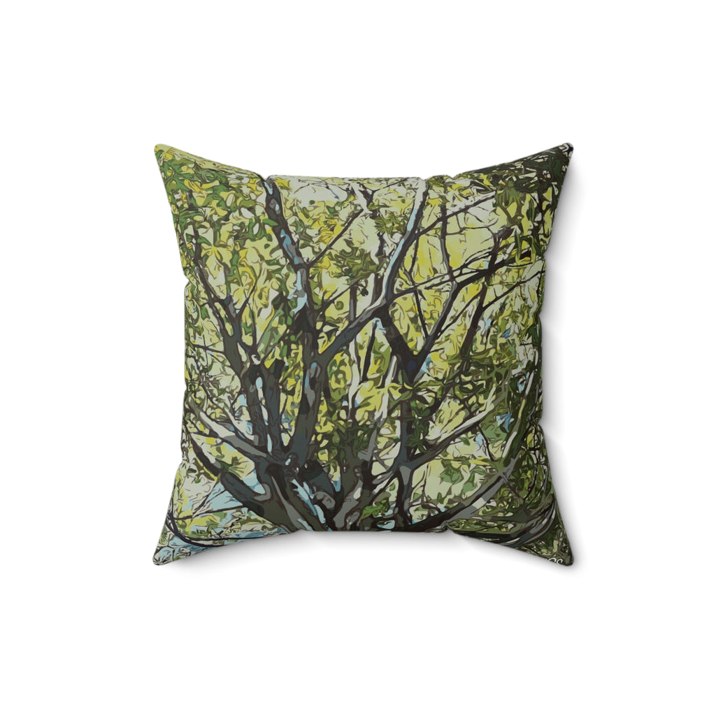 Mighty Oak Smooth Pillow — Bold Hand-Painted Tree Square Throw Pillow