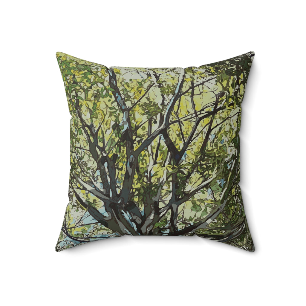 Mighty Oak Smooth Pillow — Bold Hand-Painted Tree Square Throw Pillow