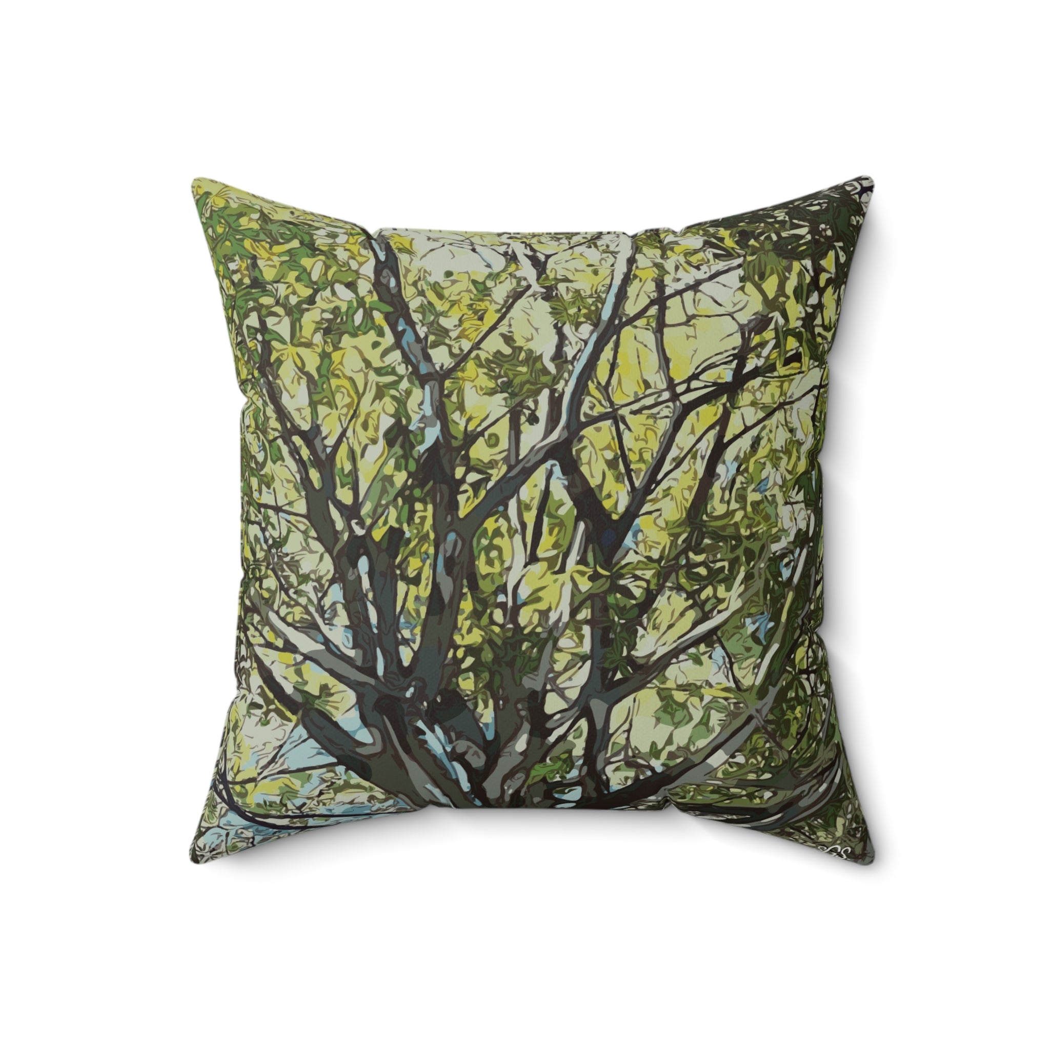 Mighty Oak Smooth Pillow — Bold Hand-Painted Tree Square Throw Pillow