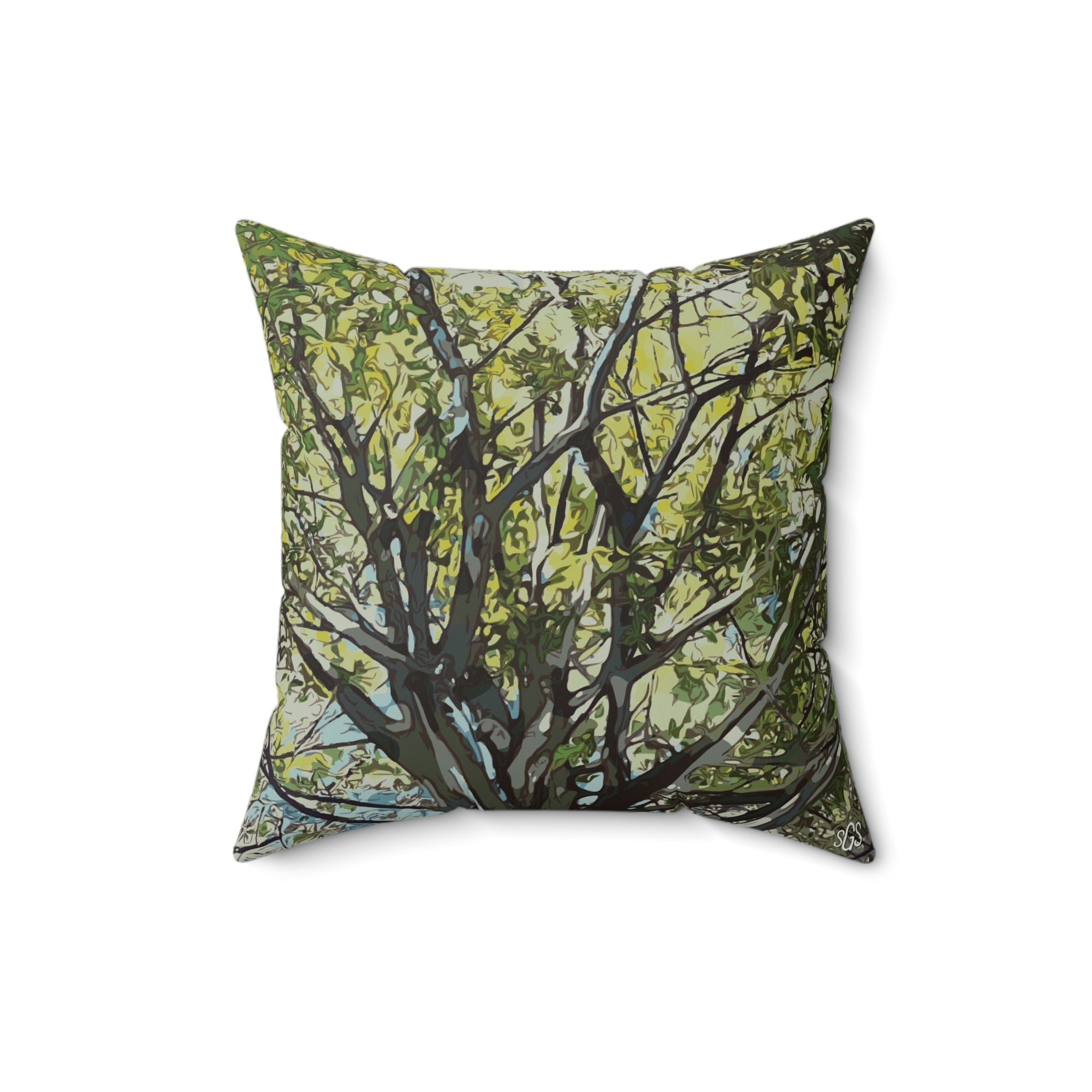 Mighty Oak Smooth Pillow — Bold Hand-Painted Tree Square Throw Pillow