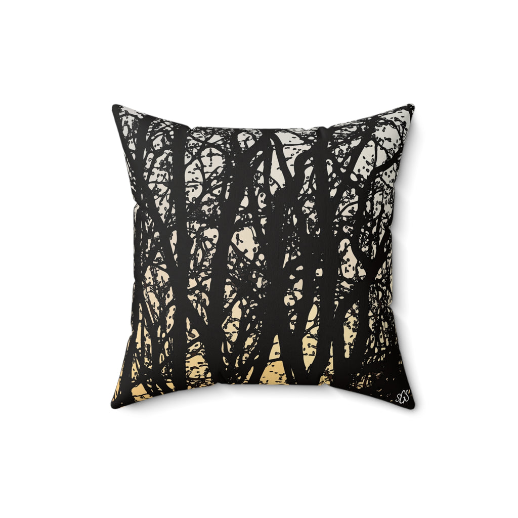 Pin Oaks at Sunset Faux Suede Pillow — Bold Hand-Painted Tree Square Throw Pillow