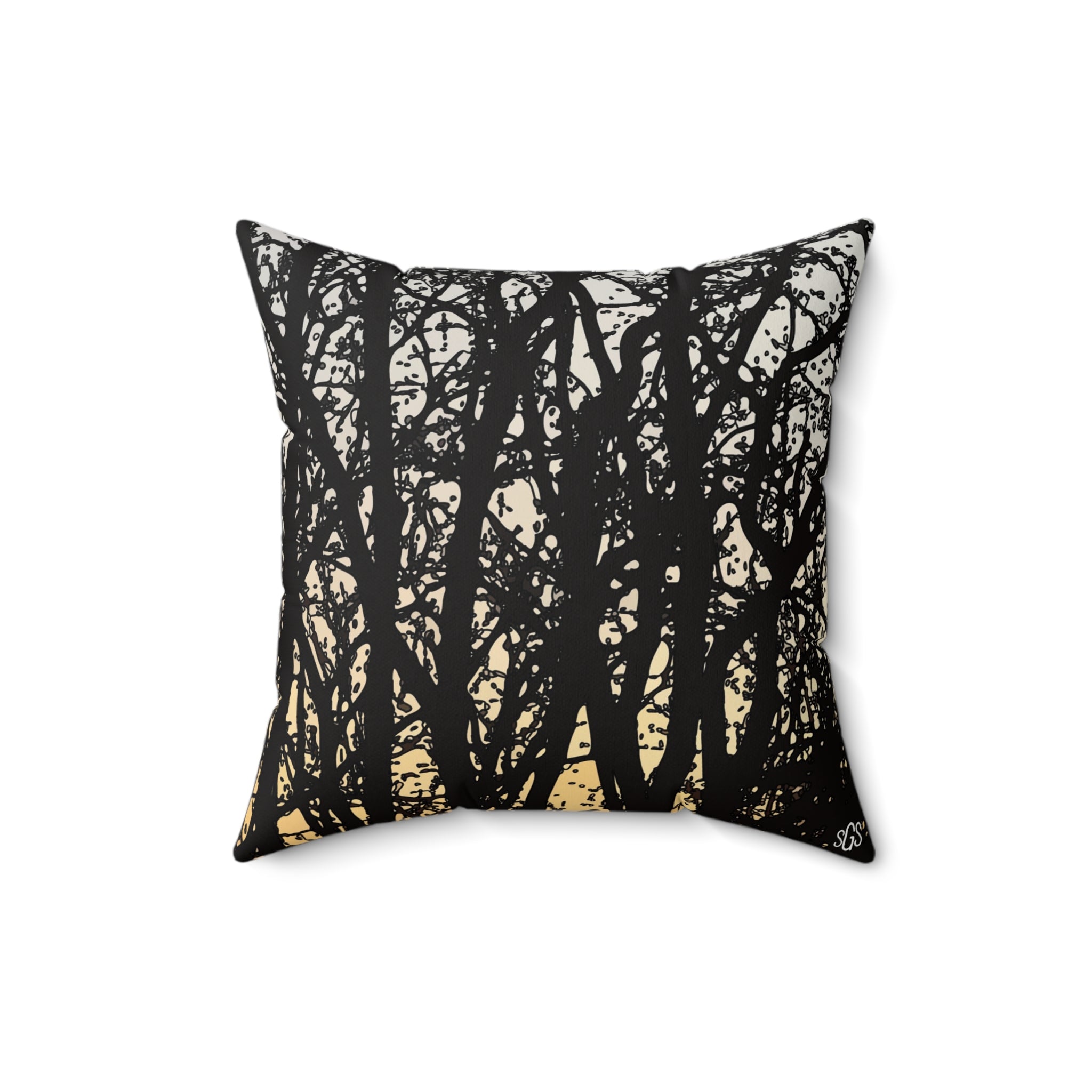 Pin Oaks at Sunset Faux Suede Pillow — Bold Hand-Painted Tree Square Throw Pillow