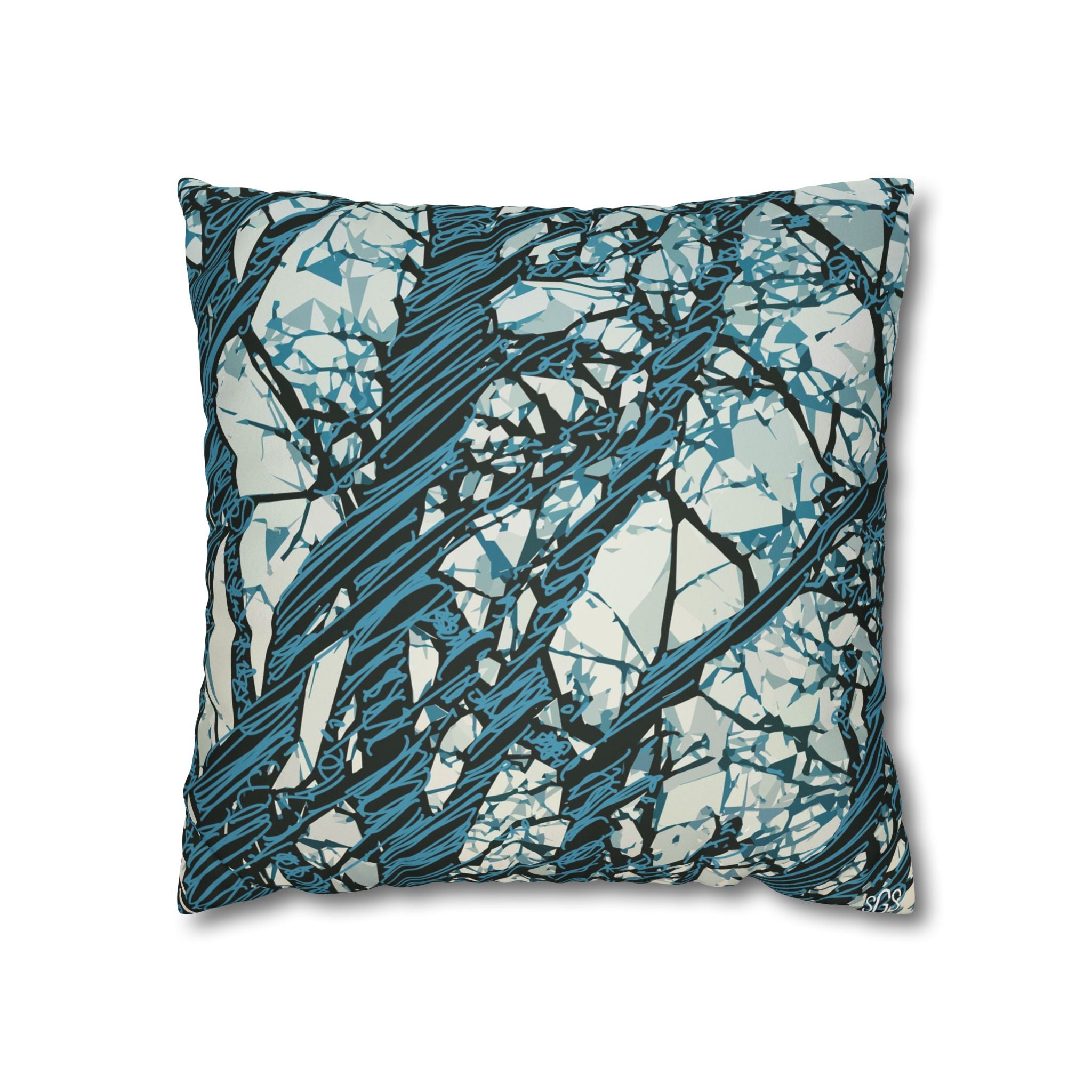 Smooth Pillowcase  - Blue Abstract Tree Branch - Modern Nature Decorative Throw Pillow