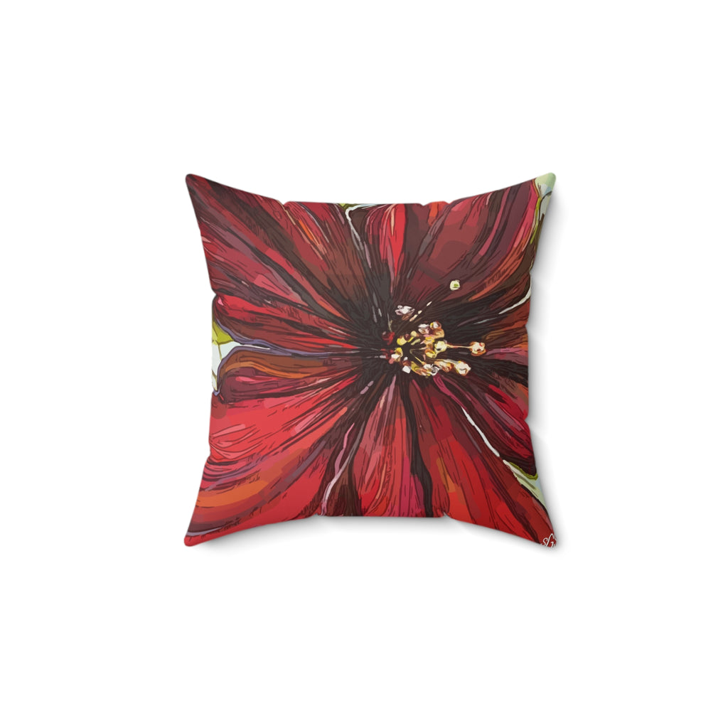 Red Flower Smooth Pillow — Bold Hand-Painted Bloom Square Throw Pillow