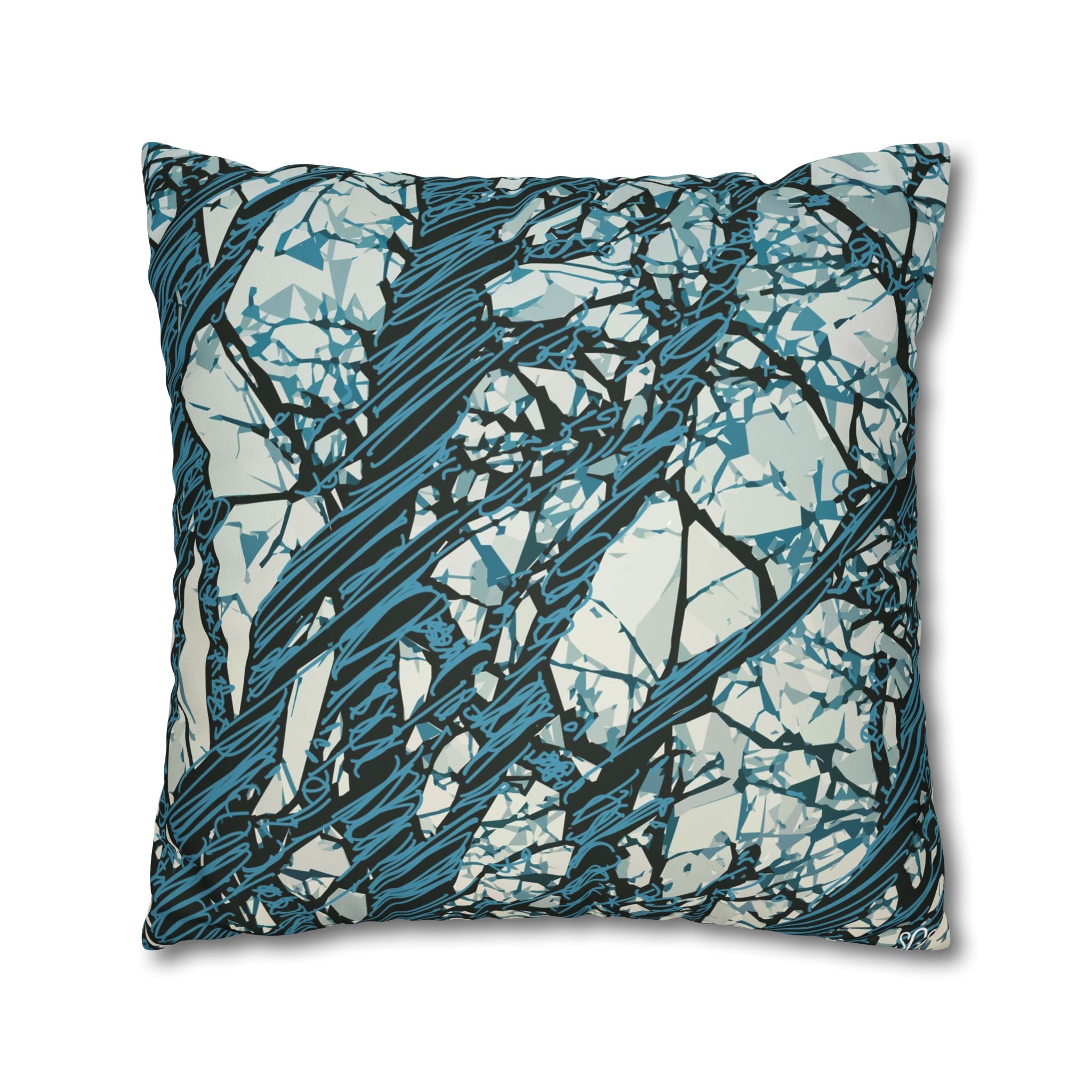 Smooth Pillowcase  - Blue Abstract Tree Branch - Modern Nature Decorative Throw Pillow