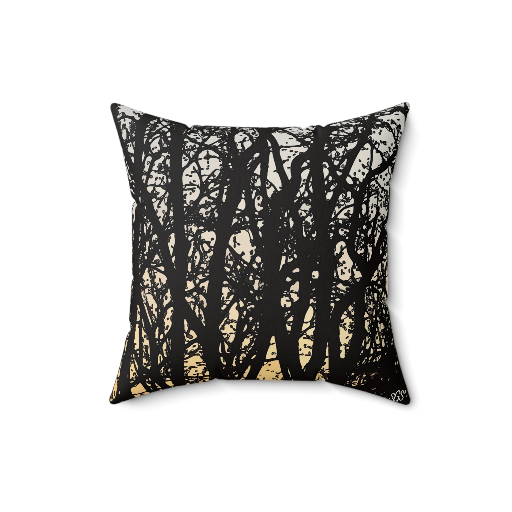 Pin Oaks at Sunset Faux Suede Pillow — Bold Hand-Painted Tree Square Throw Pillow