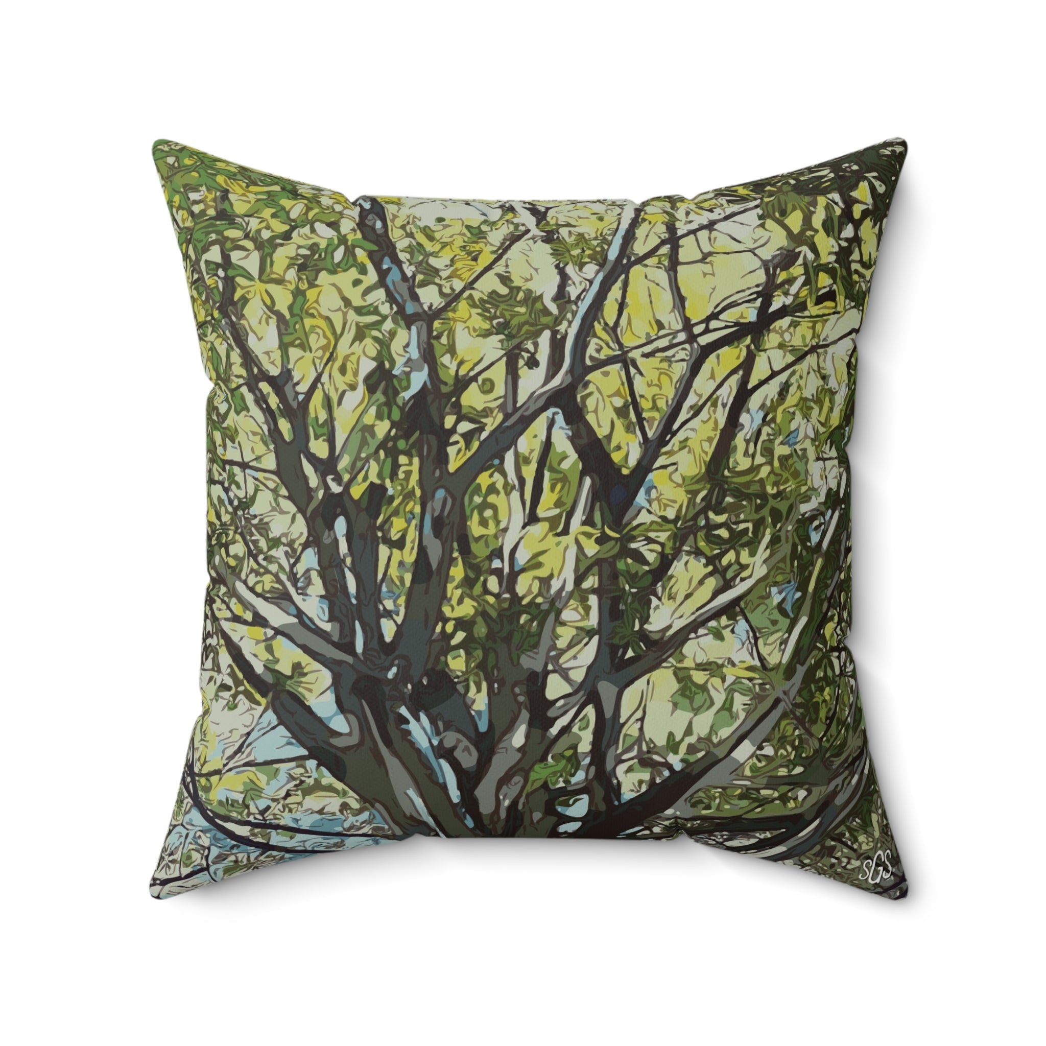 Mighty Oak Smooth Pillow — Bold Hand-Painted Tree Square Throw Pillow