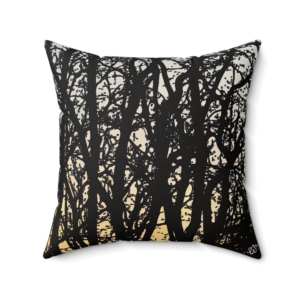 Pin Oaks at Sunset Faux Suede Pillow — Bold Hand-Painted Tree Square Throw Pillow