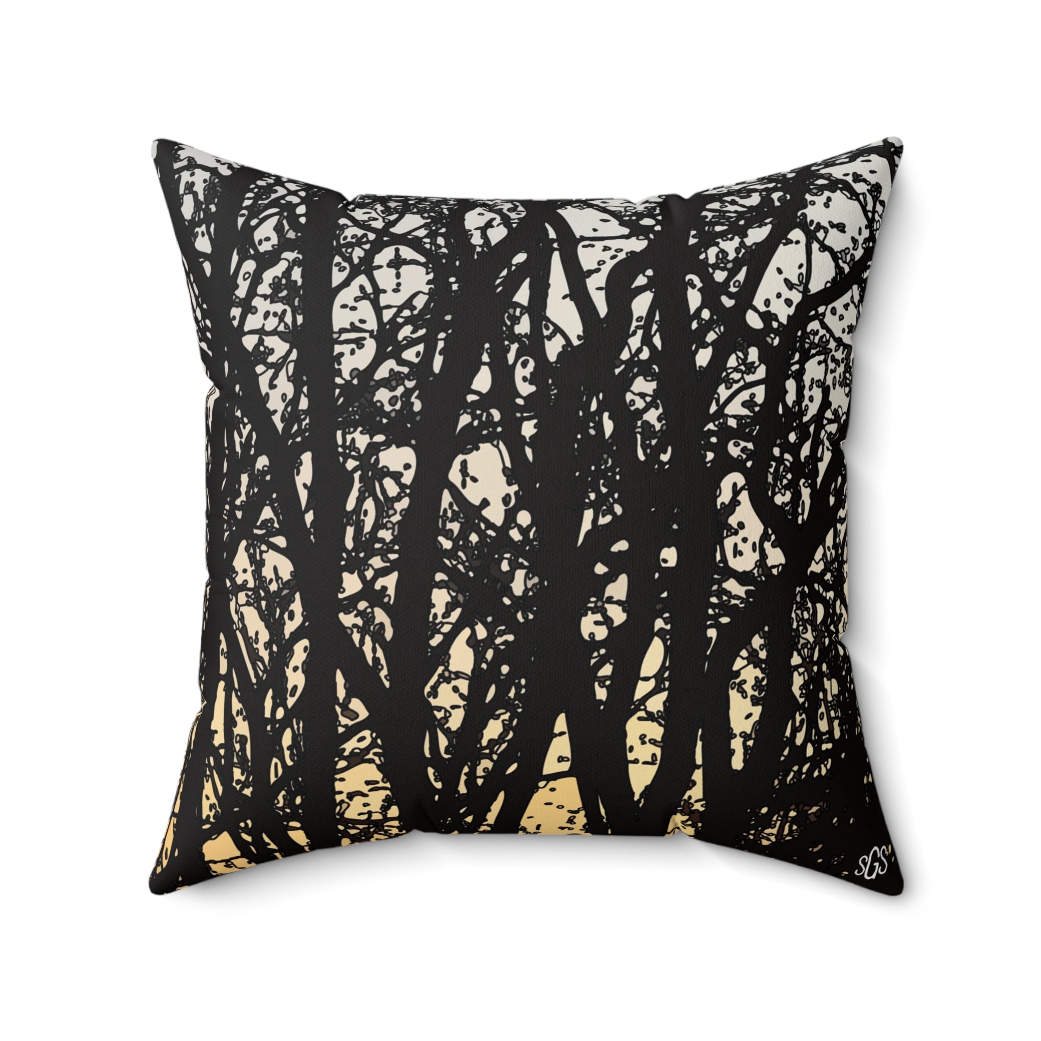 Pin Oaks at Sunset Faux Suede Pillow — Bold Hand-Painted Tree Square Throw Pillow