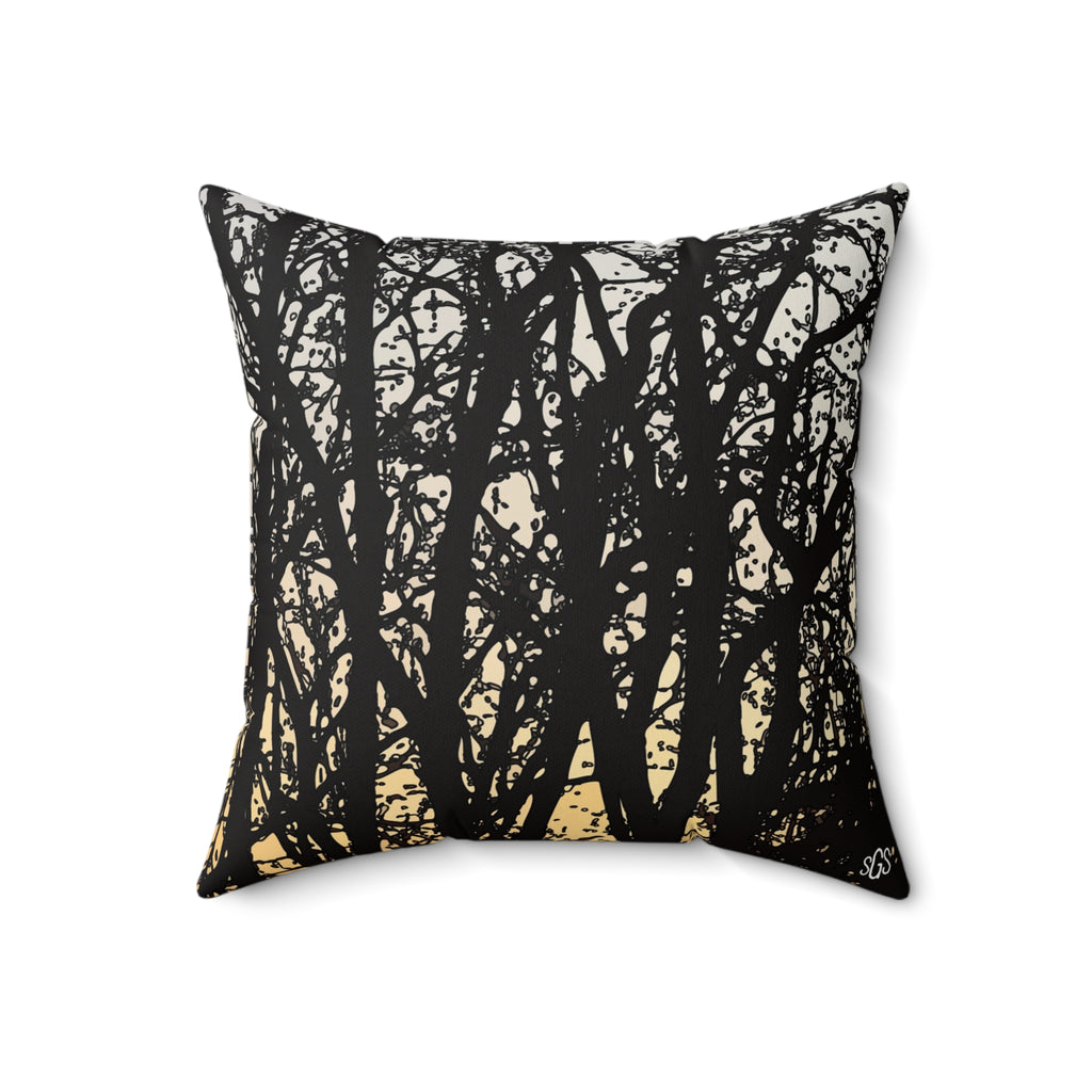 Pin Oaks at Sunset Faux Suede Pillow — Bold Hand-Painted Tree Square Throw Pillow