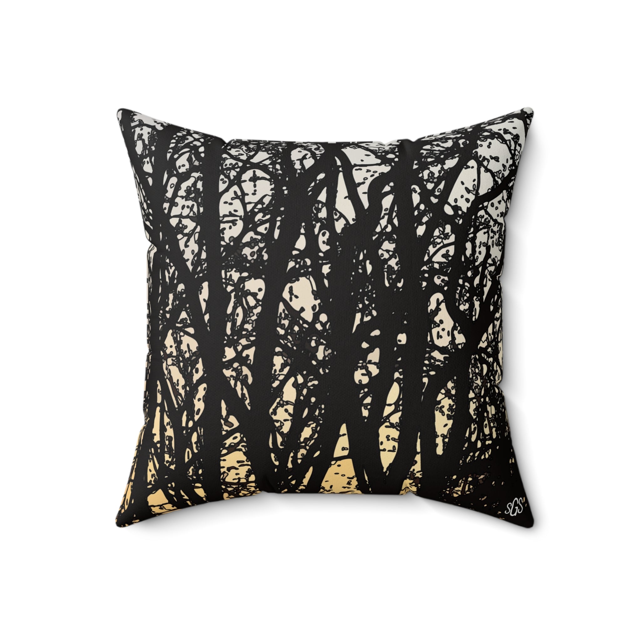 Pin Oaks at Sunset Faux Suede Pillow — Bold Hand-Painted Tree Square Throw Pillow
