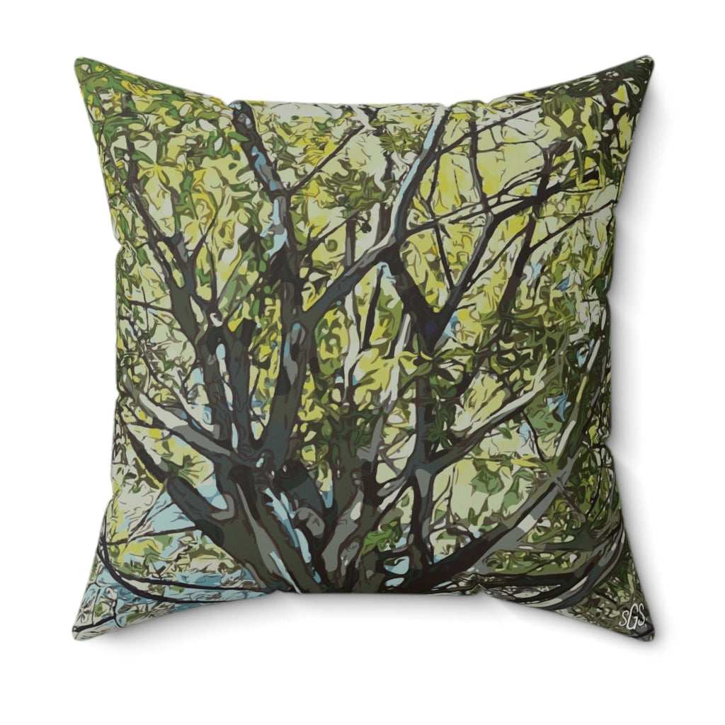 Mighty Oak Smooth Pillow — Bold Hand-Painted Tree Square Throw Pillow