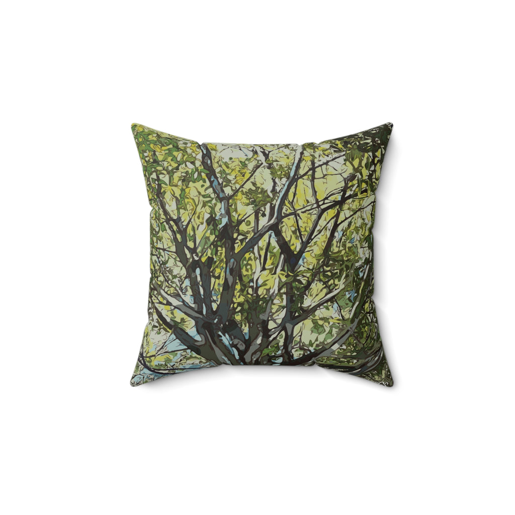 Mighty Oak Smooth Pillow — Bold Hand-Painted Tree Square Throw Pillow