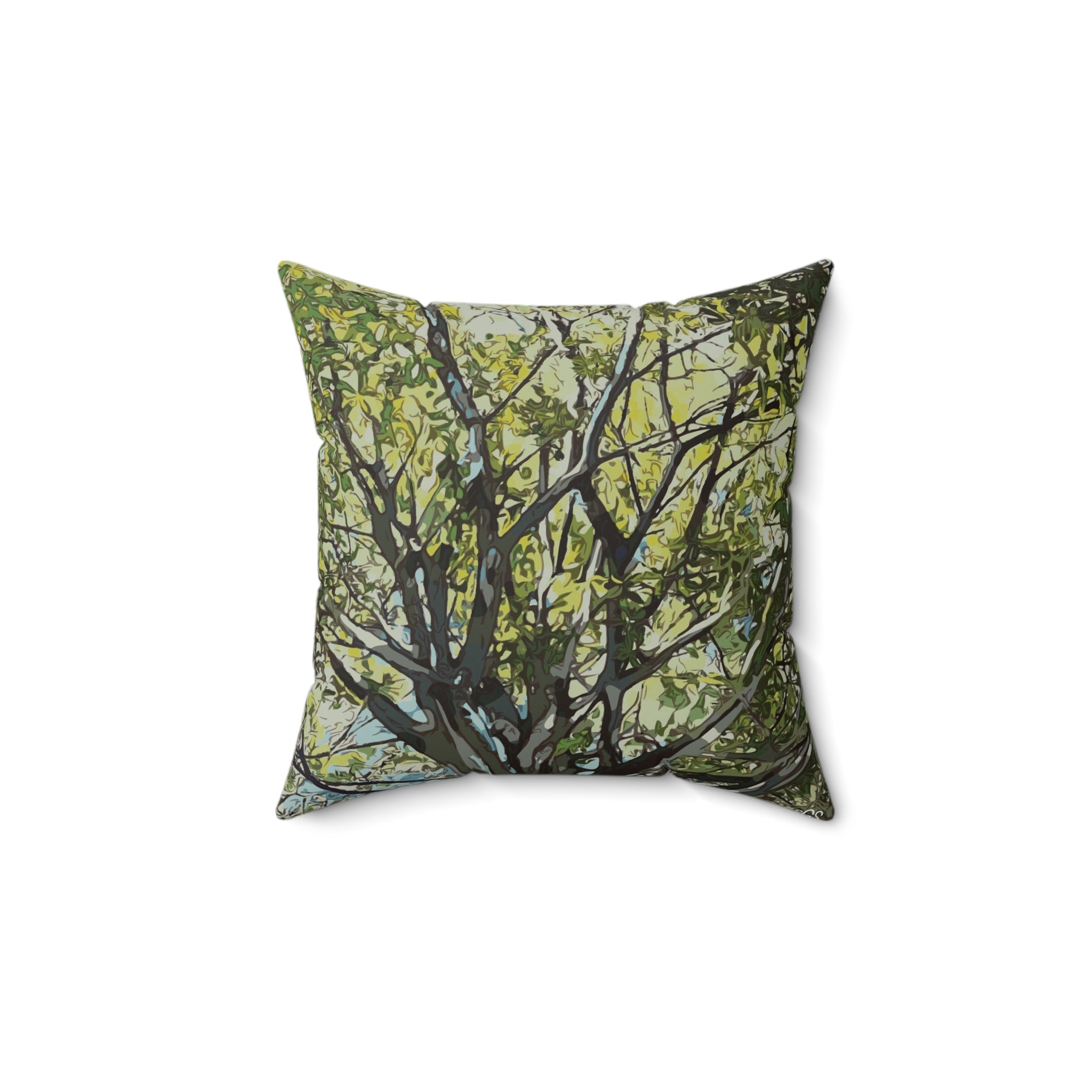 Mighty Oak Smooth Pillow — Bold Hand-Painted Tree Square Throw Pillow